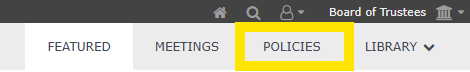 BoardDocs menu highlighting Policies