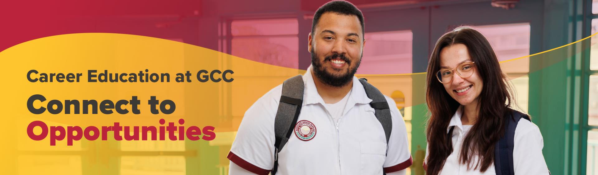 Health Sciences students smiling. This graphic encourages prospective or current students to explore career education programs, emphasizing the idea of connecting to future opportunities