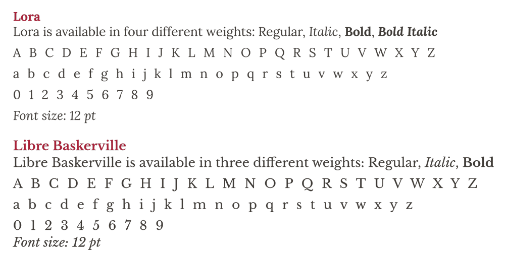 Lora and Libre Baskerville font samples