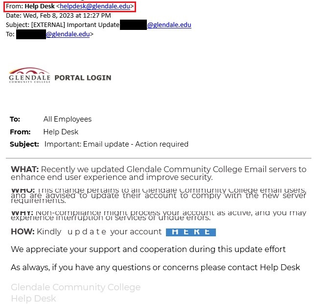 Example of past phishing attempts seen on campus