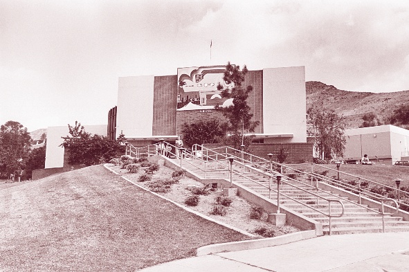 Vintage photo of view of steps leading to Library building