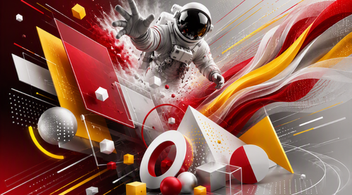 Futuristic motion-design style with photorealistic 3D objects, sweeping movement, and layered visual effects.